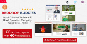 Reddrop Buddies – Chủ đề WordPress về chủ nghĩa hoạt động đa khái niệm và chiến dịch hiến máu