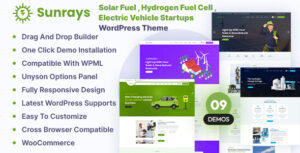 Sunrays - Nhiên liệu mặt trời, Pin nhiên liệu hydro, Chủ đề WordPress khởi nghiệp xe điện