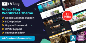 V-Blog – Tạp chí Podcast & Video Blog WordPress Theme với AI Blog Content Generator